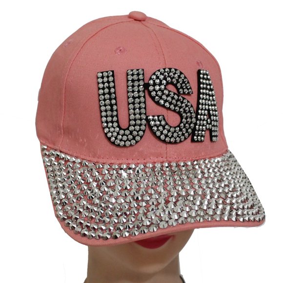 USA Women Fashion Dazzling Studs Stones Hat Adjustable Baseball Cap Pink - Picture 6 of 7